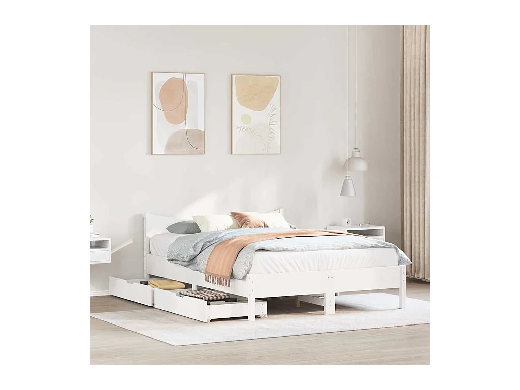 Letto per adulti | Letto matrimoniale | Giroletto con Cassetti Bianco 140x200 cm Legno Massello di Pino