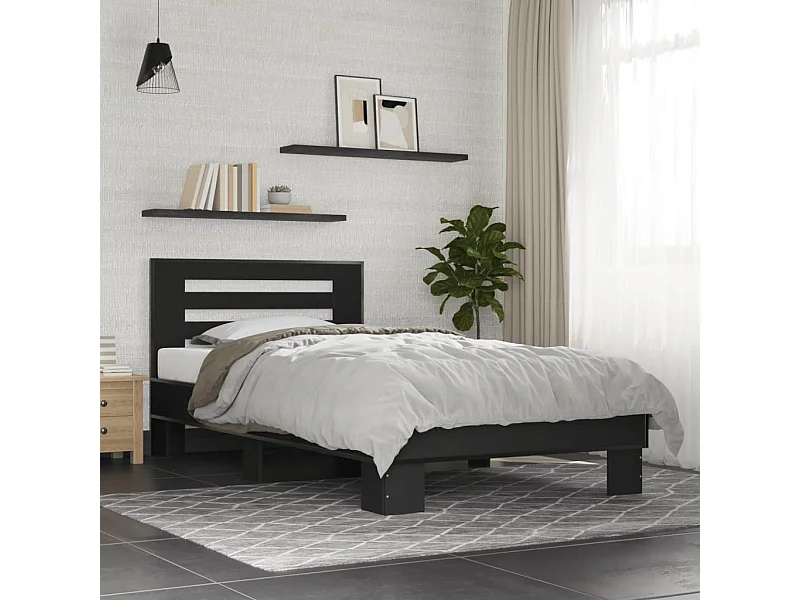 Lit simple | Lit adulte, enfant | Cadre de lit noir 75x190 cm