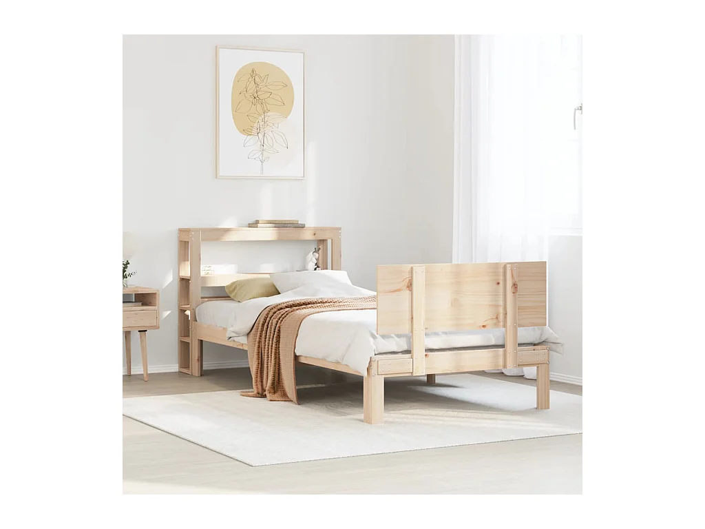 Letto per adulti | Letto singolo | Giroletto con Testiera 90x190 cm in Legno Massello di Pino