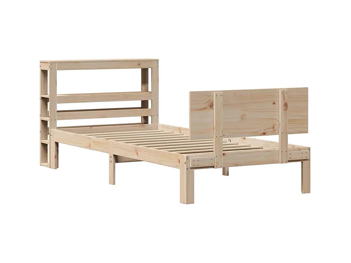 Letto per adulti | Letto singolo | Giroletto con Testiera 90x190 cm in Legno Massello di Pino