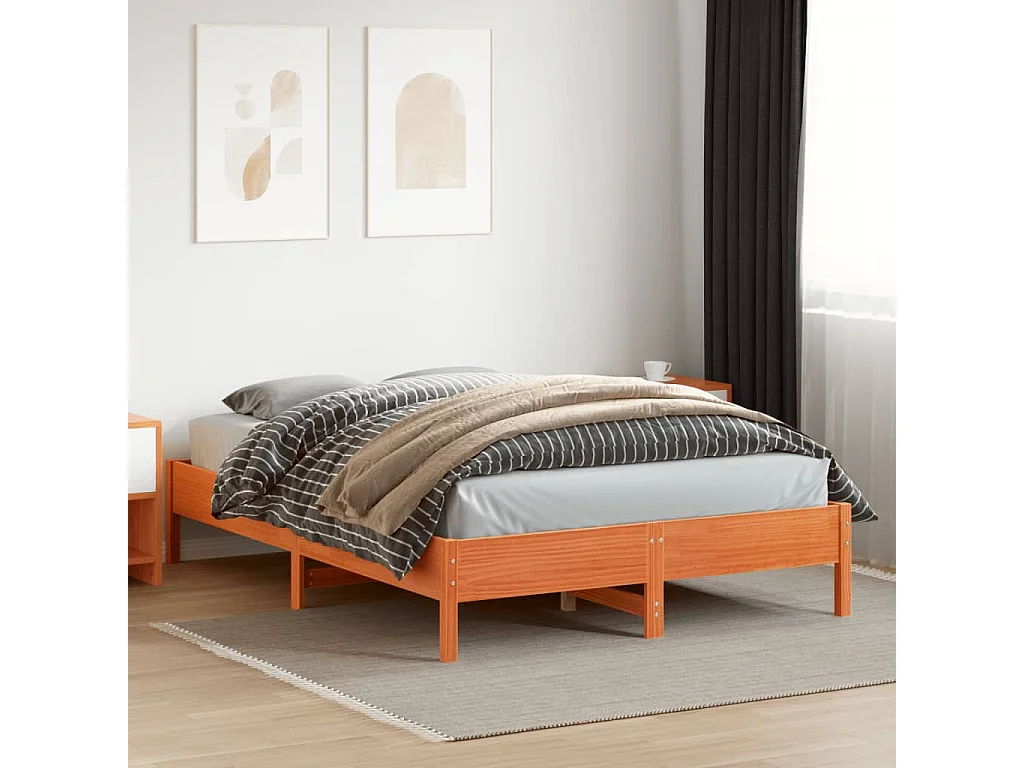 Lit double | Lit adulte | Cadre de lit cire marron 160x200cm bois pin massif