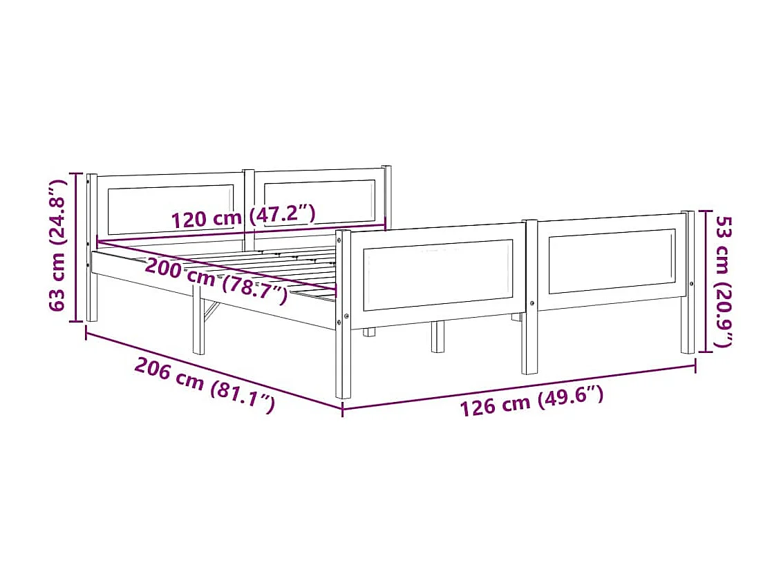Lit simple | Lit adulte, enfant | Cadre de lit bois de pin massif gris 120x200 cm