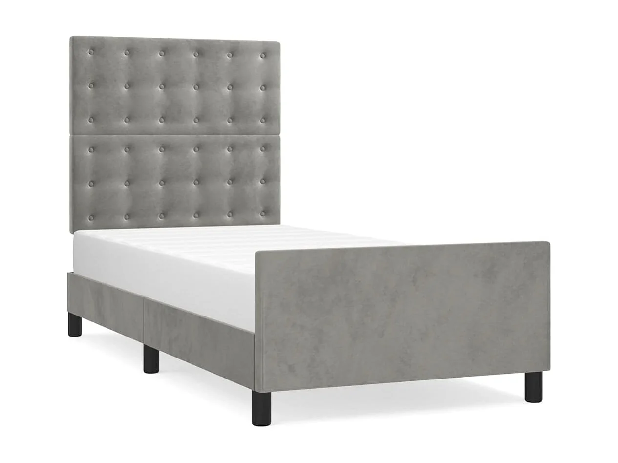 Lit simple | Lit adulte, enfant | Cadre de lit gris clair 100x200 cm velours