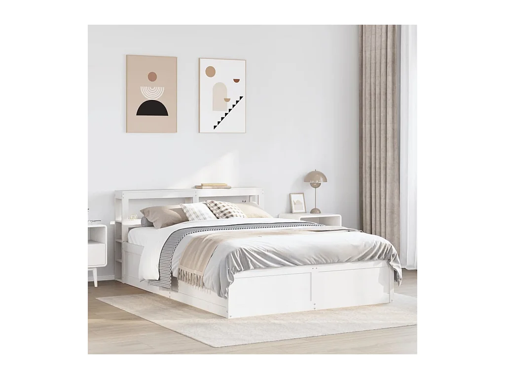 Letto per adulti | Letto singolo | Giroletto con Testiera Bianco 120x190 cm Legno Massello di Pino