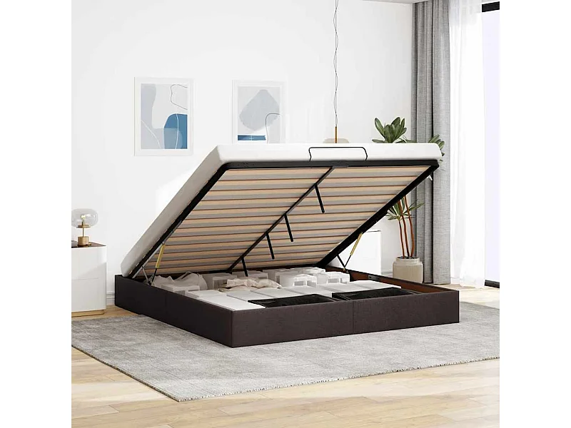 Lit double | Lit adulte | Cadre de lit ottoman marron foncé 160x200 cm tissu