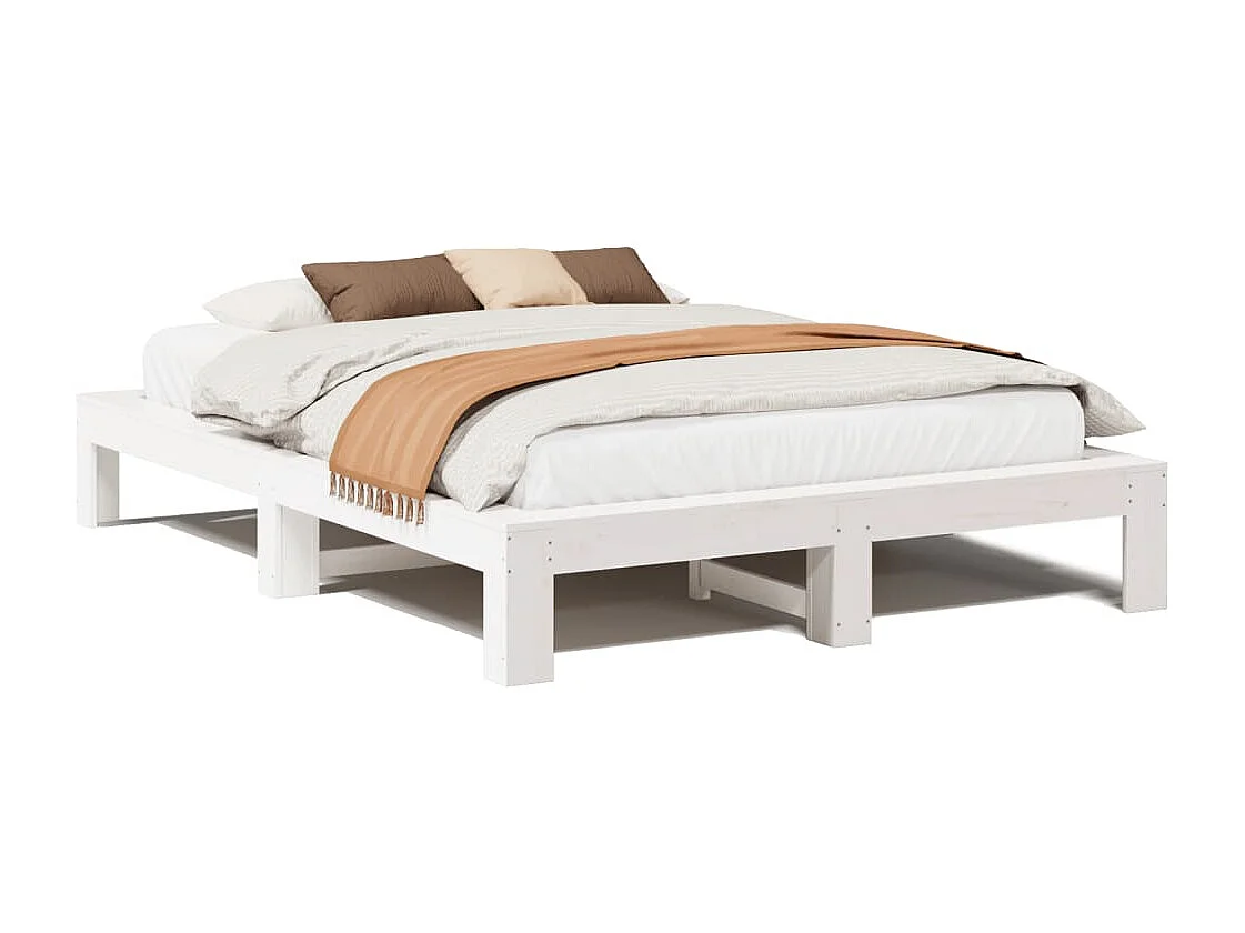 Lit double | Lit adulte | Cadre de lit blanc 140x200 cm bois de pin massif