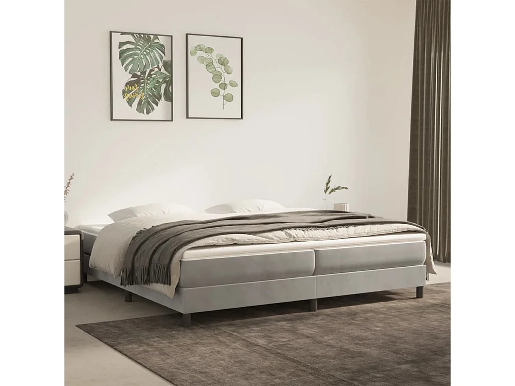 Lit double | Lit adulte | Cadre de lit gris clair 200x200 cm velours