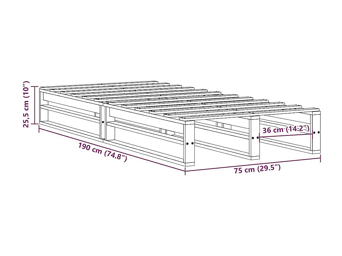 Lit simple | Lit adulte, enfant | Cadre de lit blanc 75x190 cm bois de pin massif