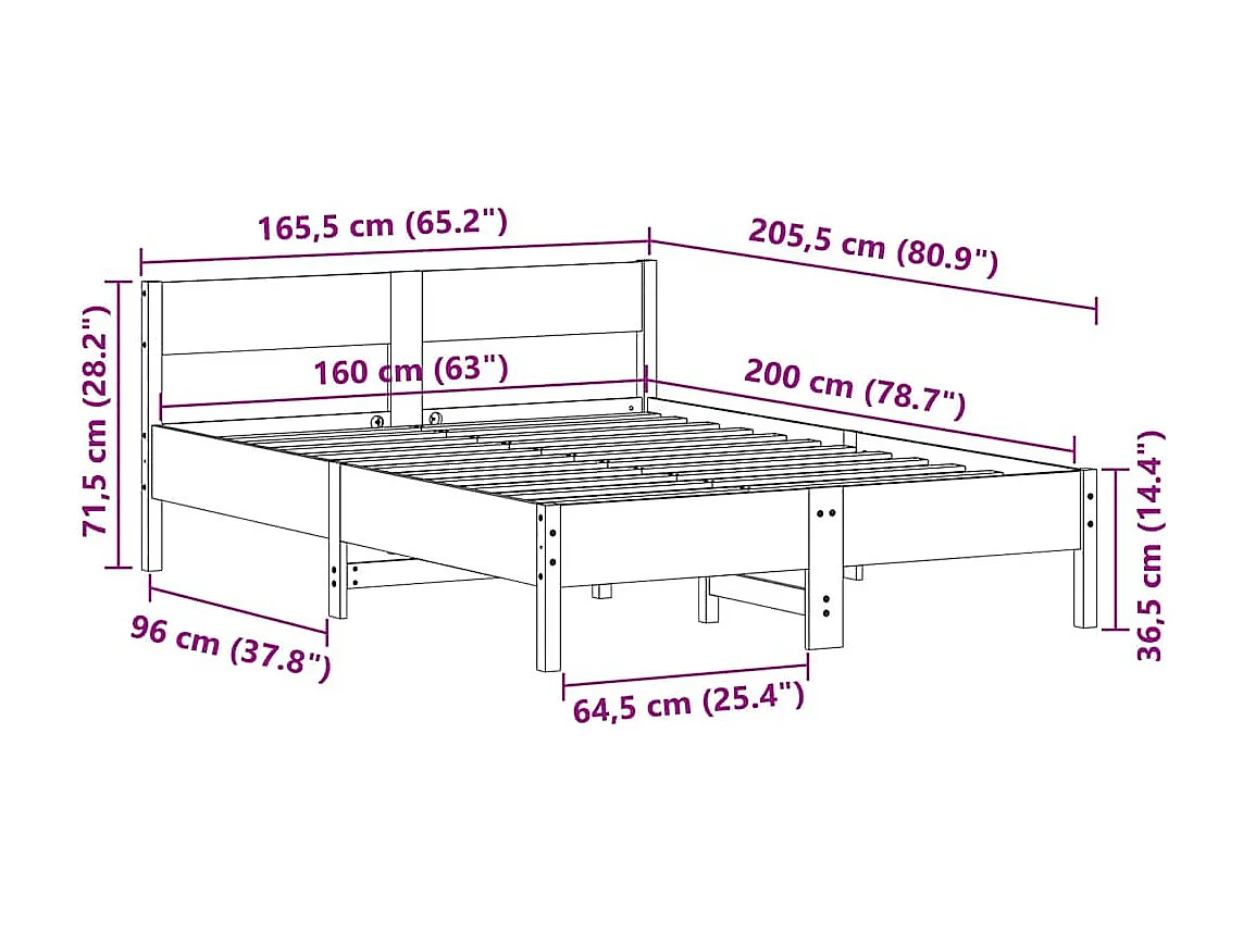 Lit double | Lit adulte | Cadre de lit cire marron 160x200cm bois pin massif