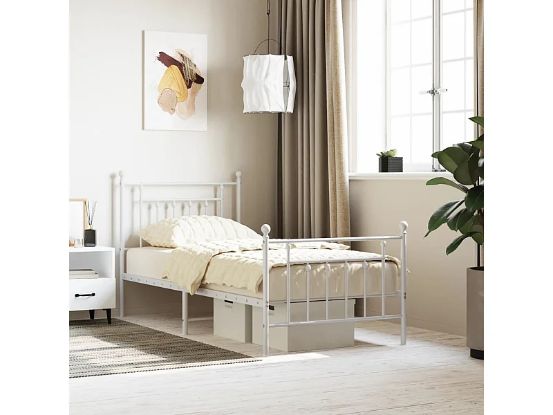 Lit simple | Lit adulte, enfant | Cadre de lit métal avec pied de lit blanc 90x190cm