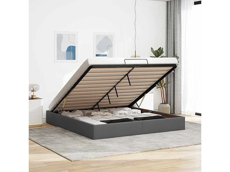 Lit double | Lit adulte | Cadre de lit ottoman gris foncé 160x200 cm tissu