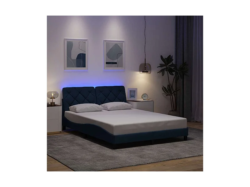 Lit double | Lit adulte | Cadre de lit avec LED bleu 140x200 cm tissu