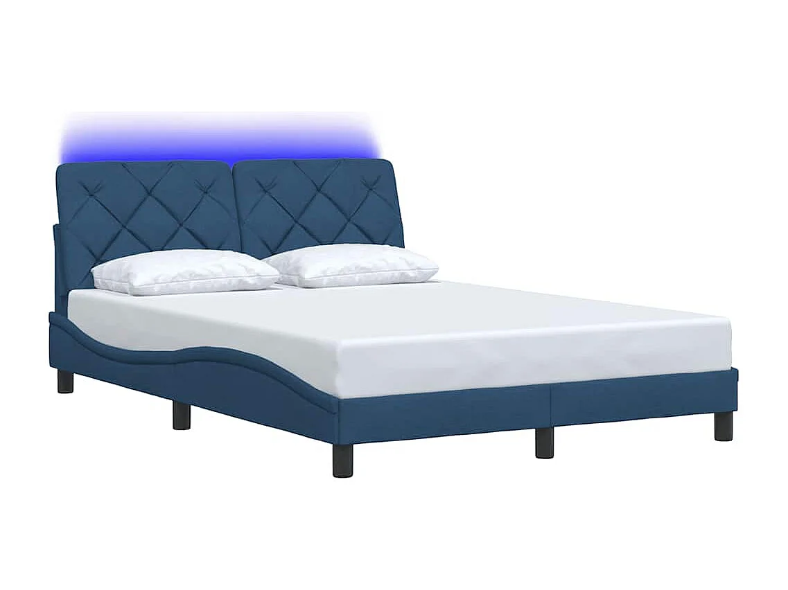 Letto per adulti | Letto matrimoniale | Giroletto con LED senza Materasso Blu 140x200 cm in Tessuto