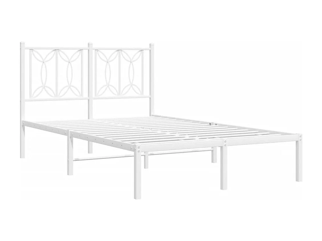Lit simple | Lit adulte, enfant | Cadre de lit métal et tête de lit blanc 120x190 cm