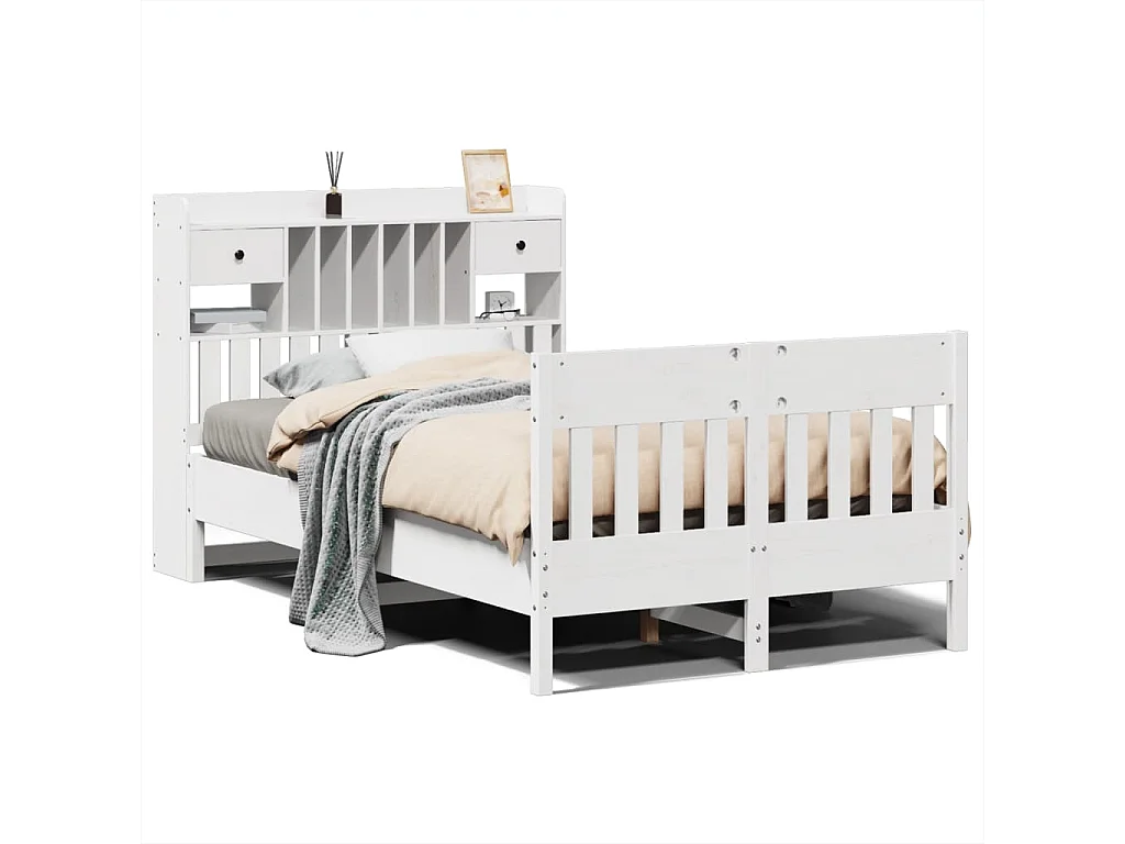 Lit double | Lit adulte | Cadre de lit blanc 135x190 cm bois de pin massif