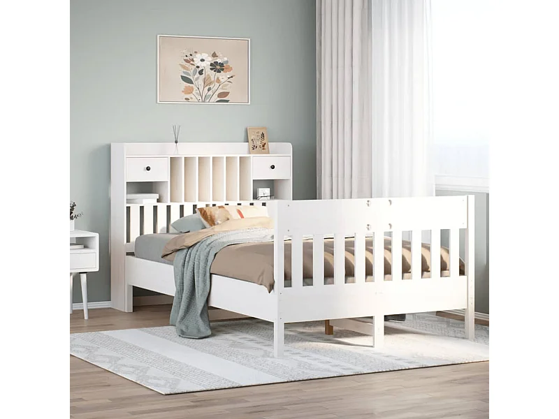 Lit double | Lit adulte | Cadre de lit blanc 135x190 cm bois de pin massif