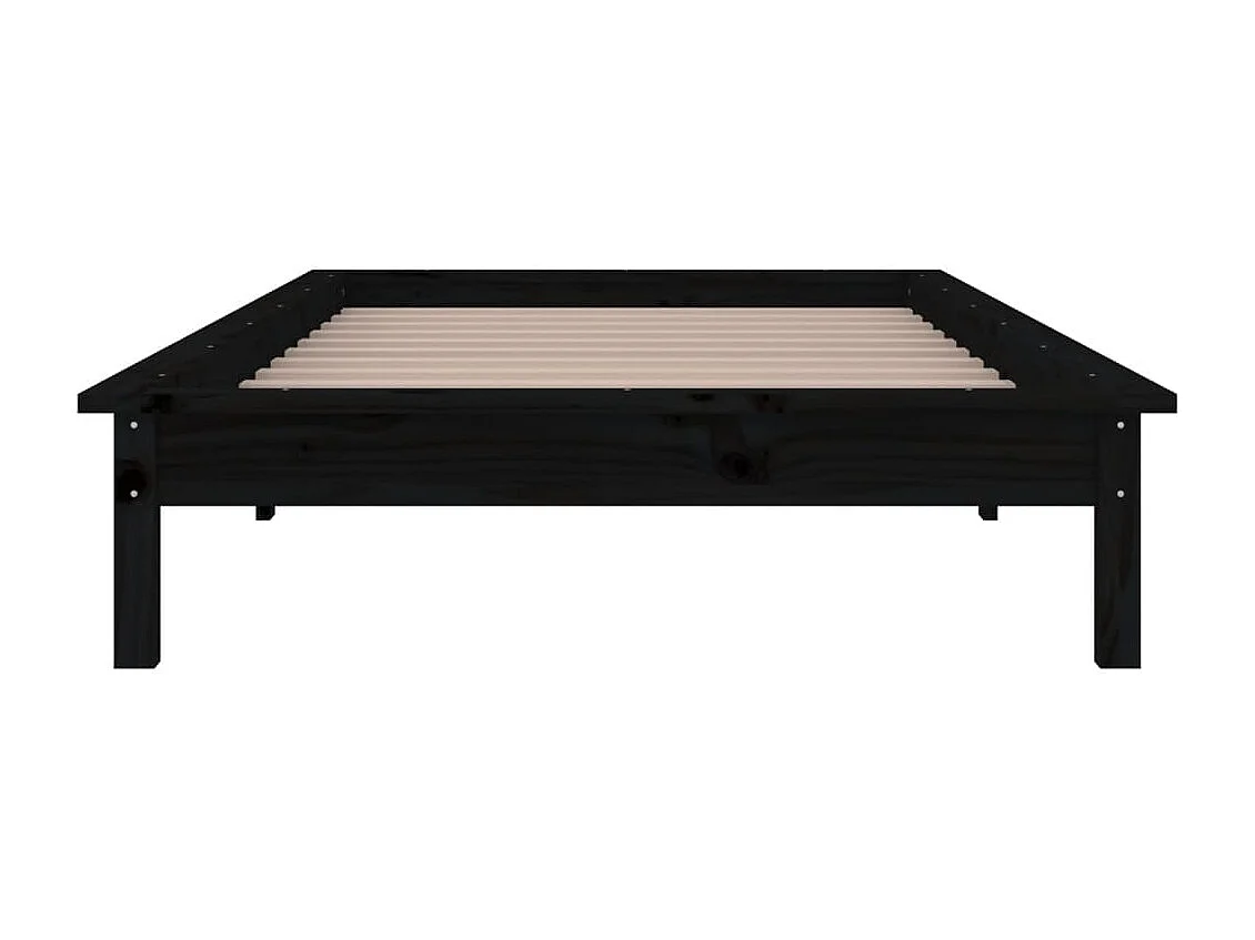 Lit simple | Lit adulte, enfant | Cadre de lit à LED noir 75x190 cm bois massif