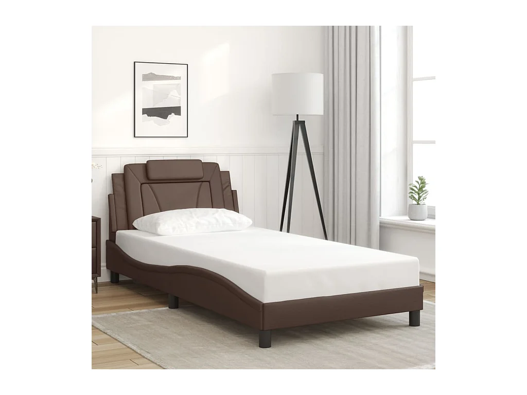 Lit simple | Lit adulte, enfant | Cadre de lit marron 100x200 cm similicuir