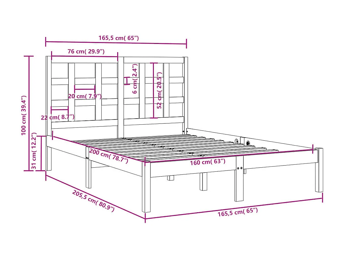 Lit double | Lit adulte | Cadre de lit 160x200 cm bois massif