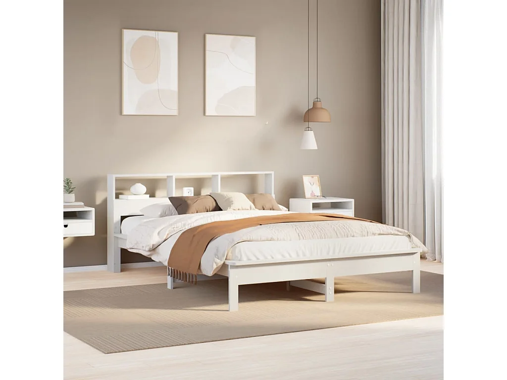 Lit double | Lit adulte | Cadre de lit blanc 140x200 cm bois de pin massif