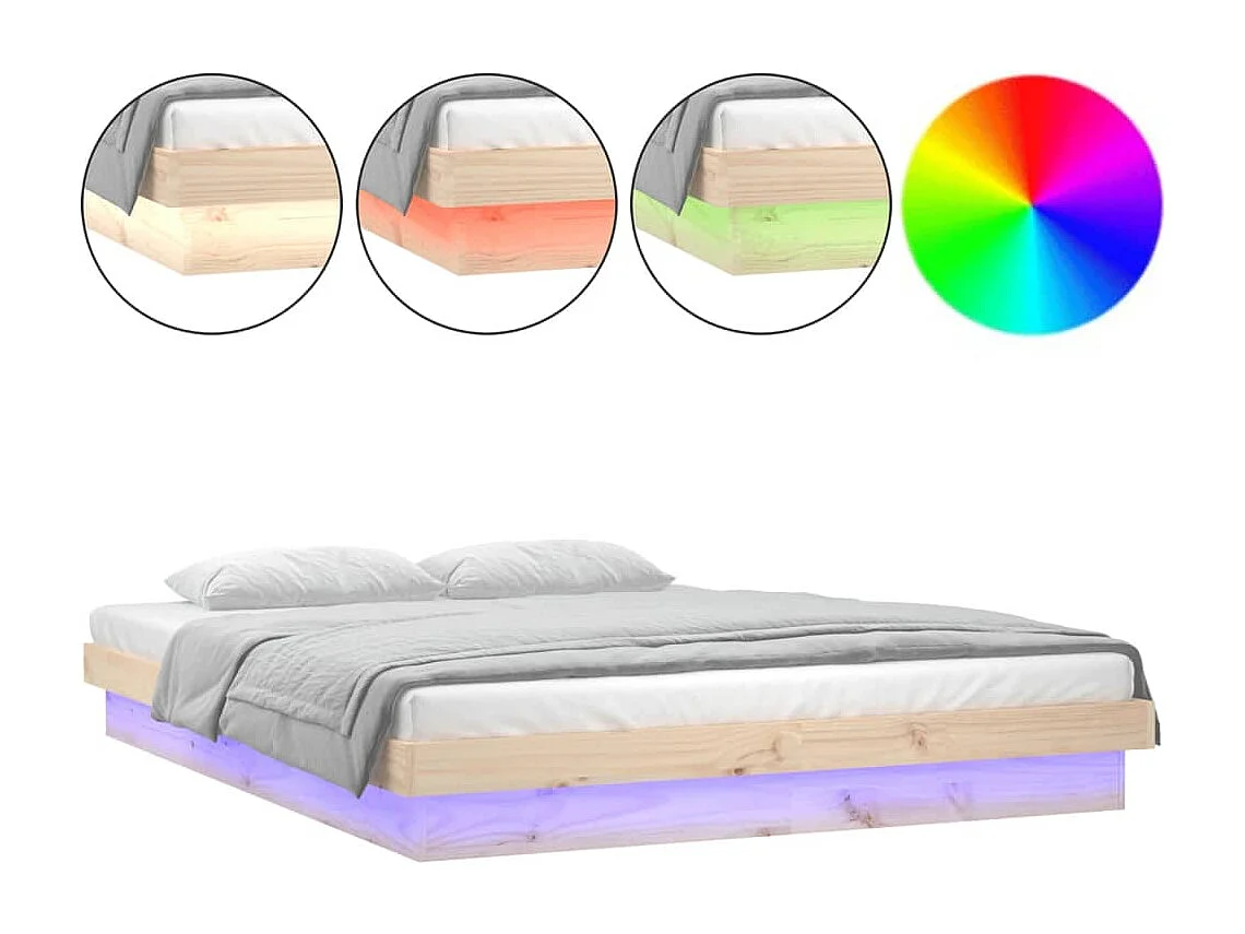 Lit simple | Lit adulte, enfant | Cadre de lit à LED bois massif 120x190 cm