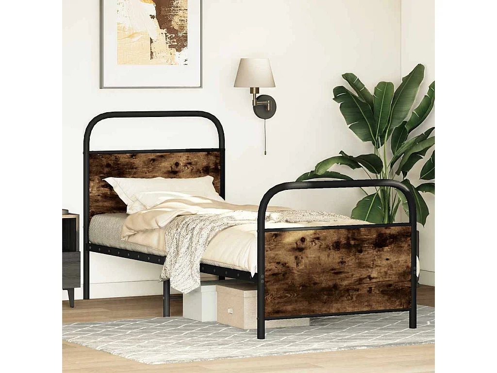 Lit simple | Lit adulte, enfant | Cadre de lit 80x200cm chêne fumé bois d'ingénierie
