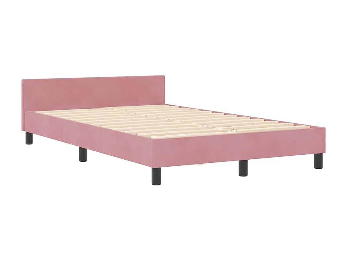 Lit simple | Lit adulte, enfant | Cadre de lit avec tête de lit Rose 120x190 cm Velours