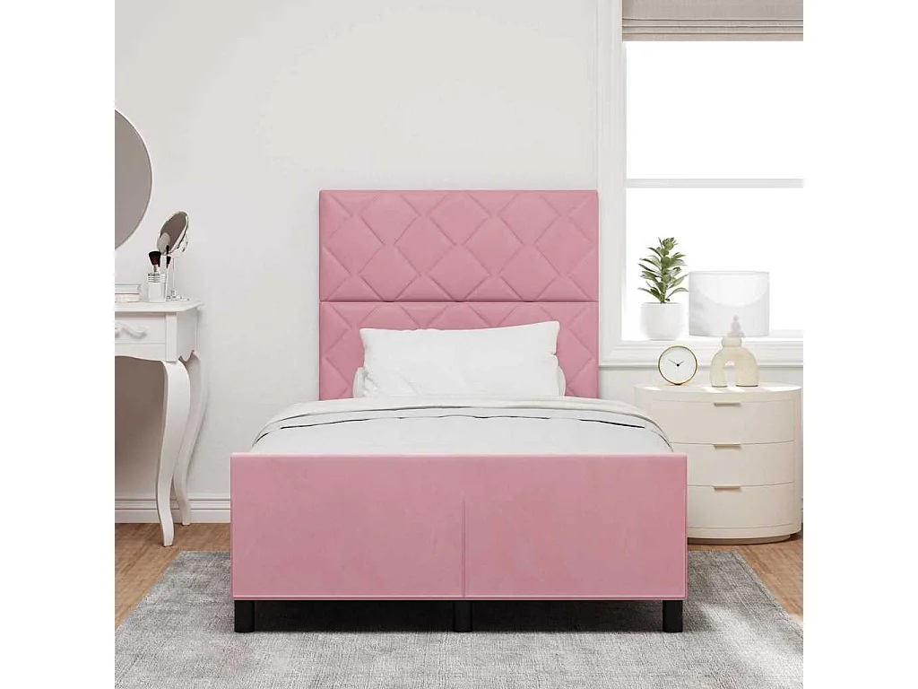 Lit simple | Lit adulte, enfant | Cadre de lit avec tête de lit Rose 120x190 cm Velours
