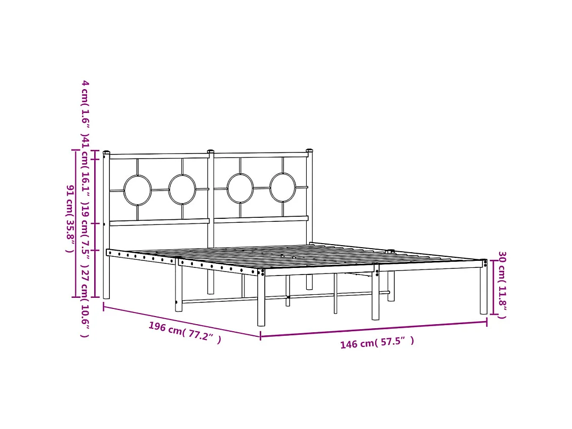 Lit double | Lit adulte | Cadre de lit métal avec tête de lit noir 140x190cm