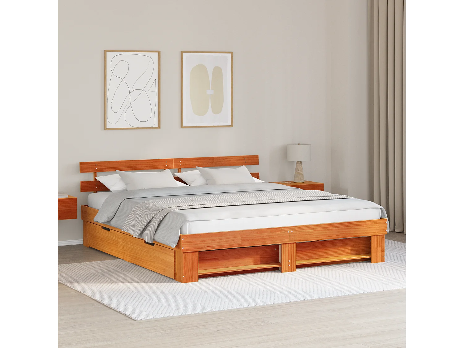 Lit double | Lit adulte | Cadre de lit Marron cire 200x200 cm Bois massif en pin