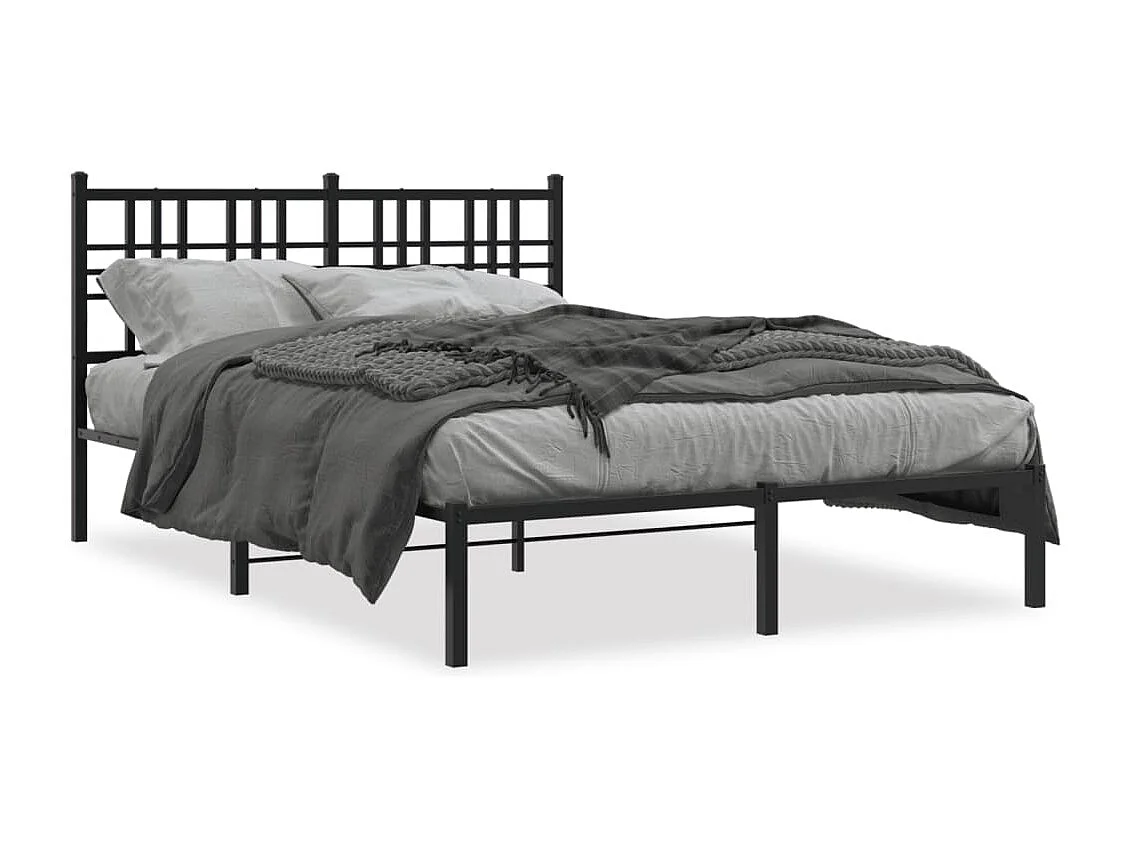 Lit simple | Lit adulte, enfant | Cadre de lit métal avec tête de lit noir 120x200cm