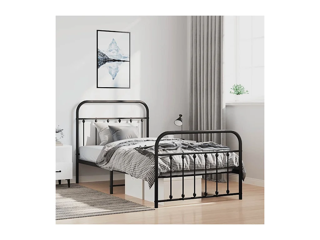 Lit simple | Lit adulte, enfant | Cadre de lit métal avec pied de lit noir 100x190cm