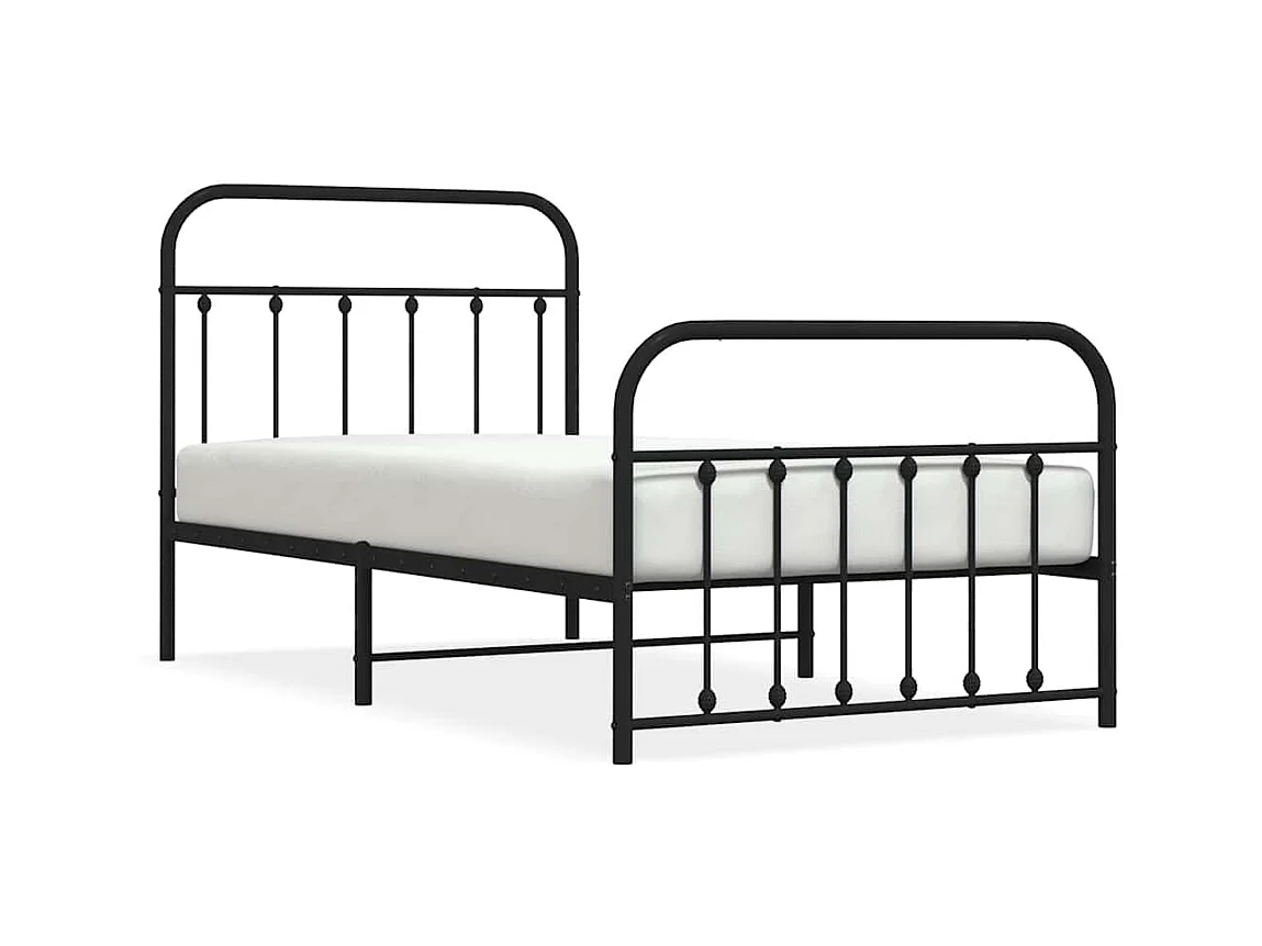 Lit simple | Lit adulte, enfant | Cadre de lit métal avec pied de lit noir 100x190cm