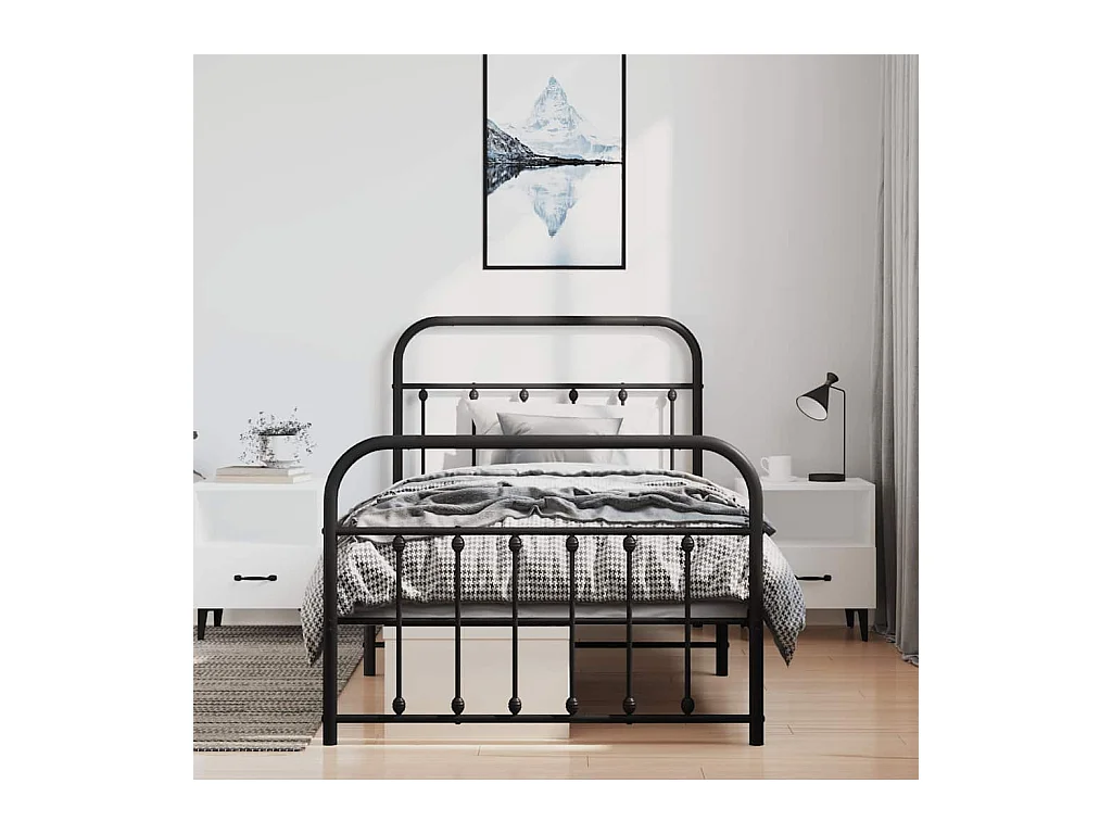 Lit simple | Lit adulte, enfant | Cadre de lit métal avec pied de lit noir 100x190cm