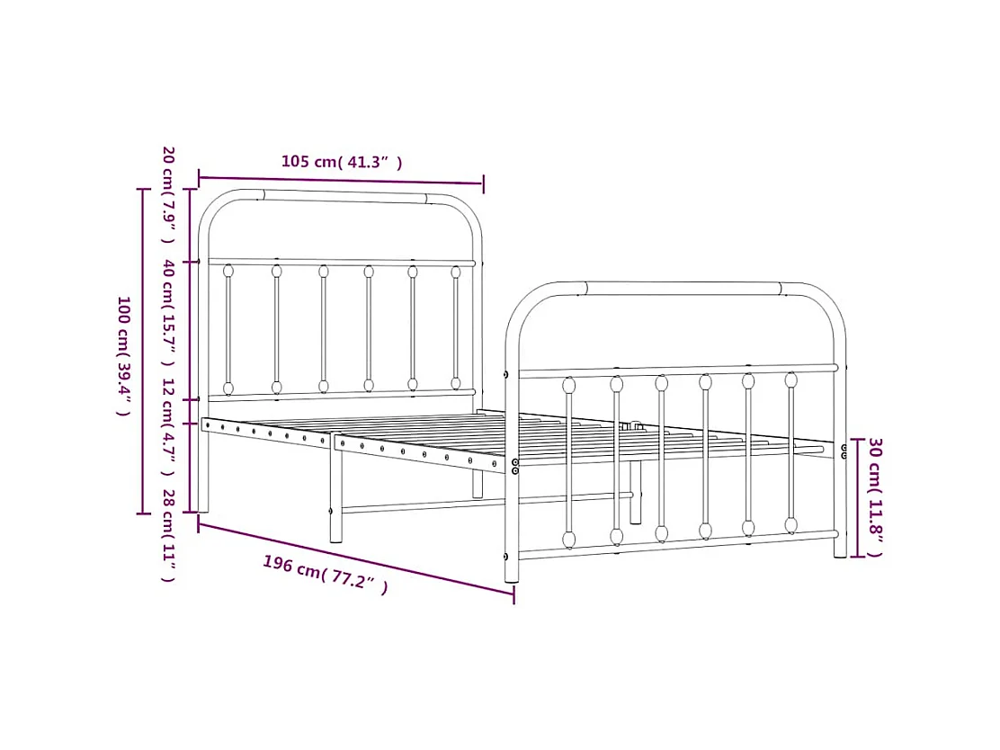Lit simple | Lit adulte, enfant | Cadre de lit métal avec pied de lit noir 100x190cm