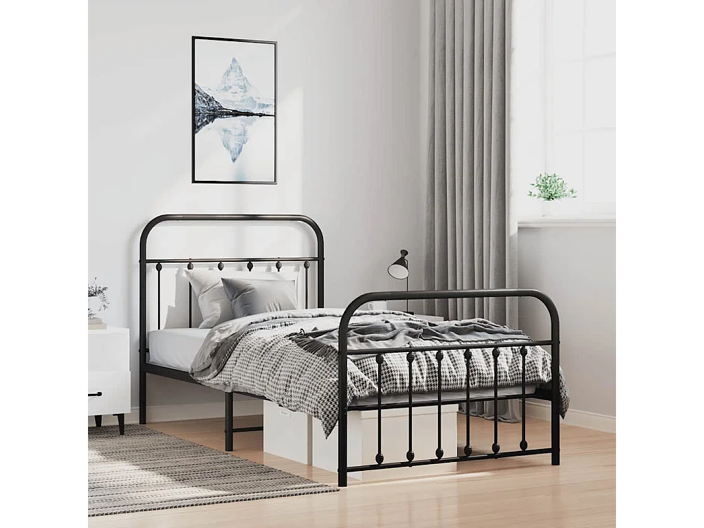Lit simple | Lit adulte, enfant | Cadre de lit métal avec pied de lit noir 100x190cm