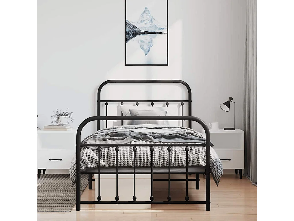 Lit simple | Lit adulte, enfant | Cadre de lit métal avec pied de lit noir 100x190cm