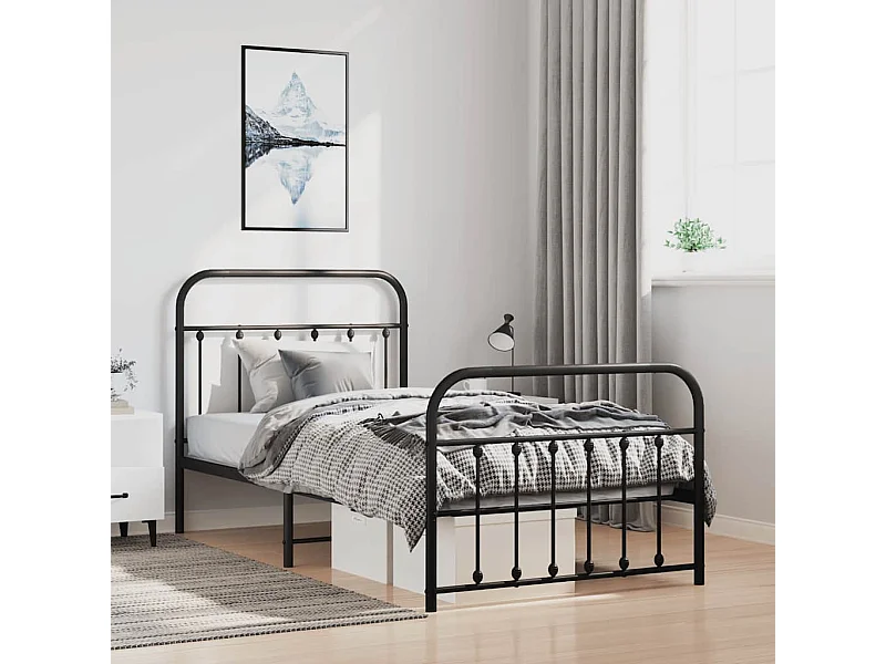 Lit simple | Lit adulte, enfant | Cadre de lit métal avec pied de lit noir 100x190cm
