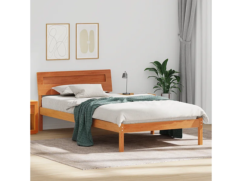 Lit simple | Lit adulte, enfant | Cadre de lit Marron cire 90x190 cm Bois massif en pin