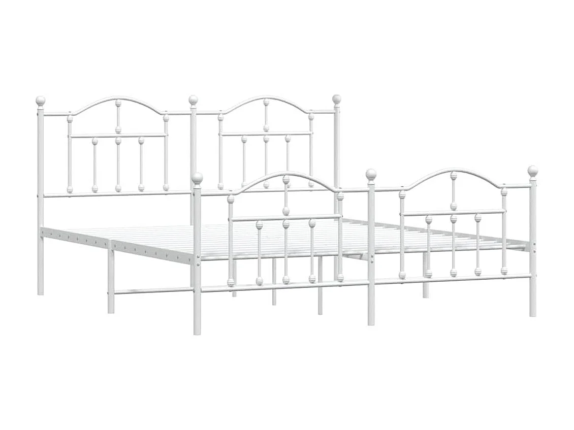 Lit double | Lit adulte | Cadre de lit métal et pied de lit blanc 183x213 cm