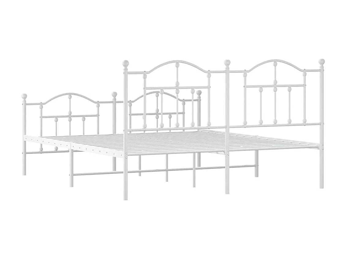 Lit double | Lit adulte | Cadre de lit métal et pied de lit blanc 183x213 cm