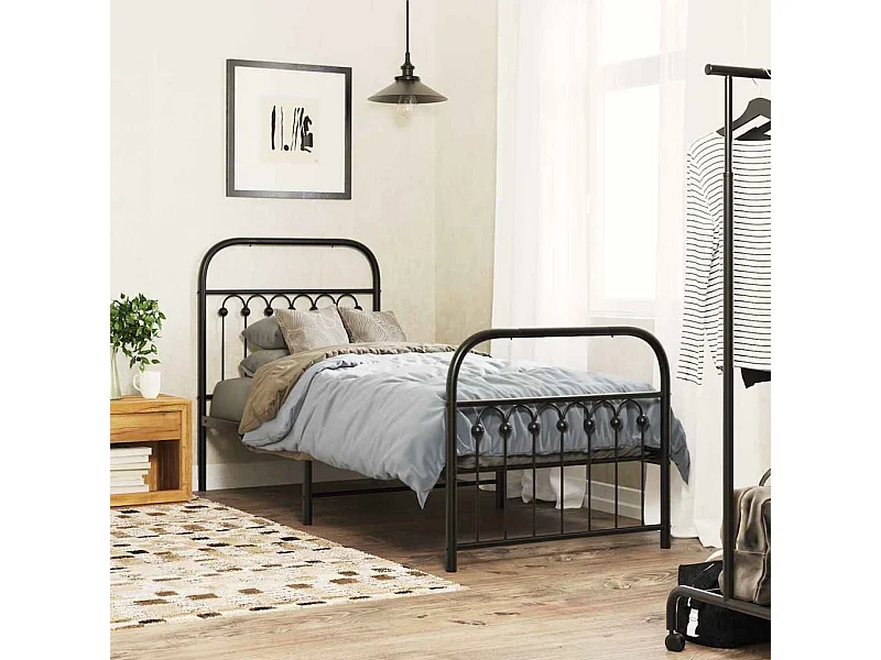 Lit simple | Lit adulte, enfant | Cadre de lit métal avec pied de lit noir 80x200 cm