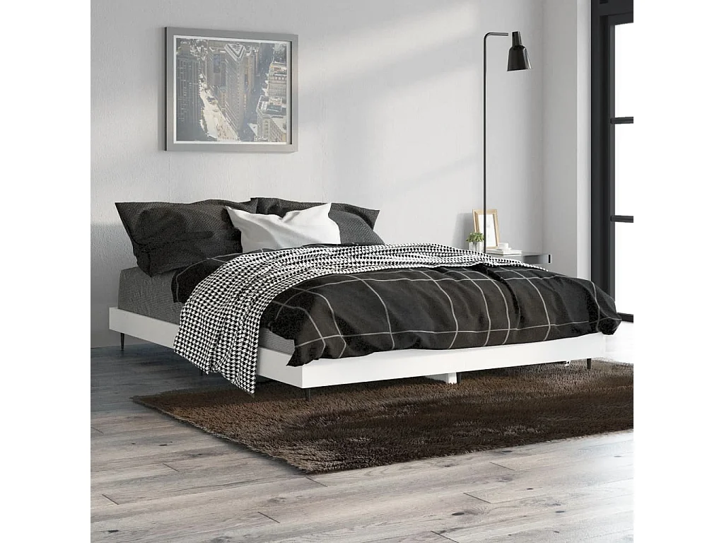 Lit double | Lit adulte | Cadre de lit blanc 140x190 cm bois d'ingénierie