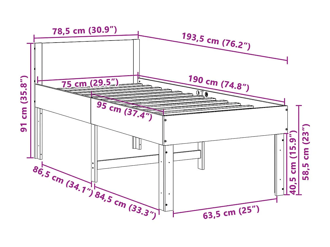 Lit simple | Lit adulte, enfant | Cadre de lit blanc 75x190 cm bois de pin massif