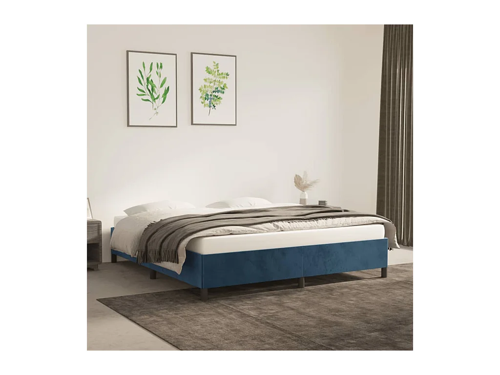 Lit double | Lit adulte | Cadre de lit bleu foncé 180x200 cm velours
