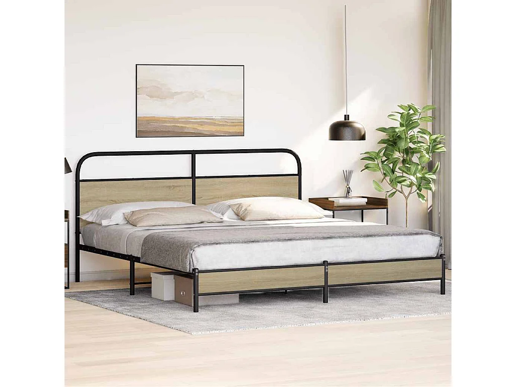 Letto per adulti | Letto matrimoniale | Giroletto senza Materaso in Metallo Rovere Sonoma 180x200 cm