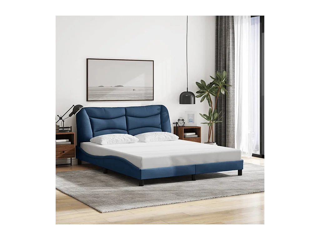 Lit double | Lit adulte | Cadre de lit avec lumières LED bleu 160x200 cm tissu