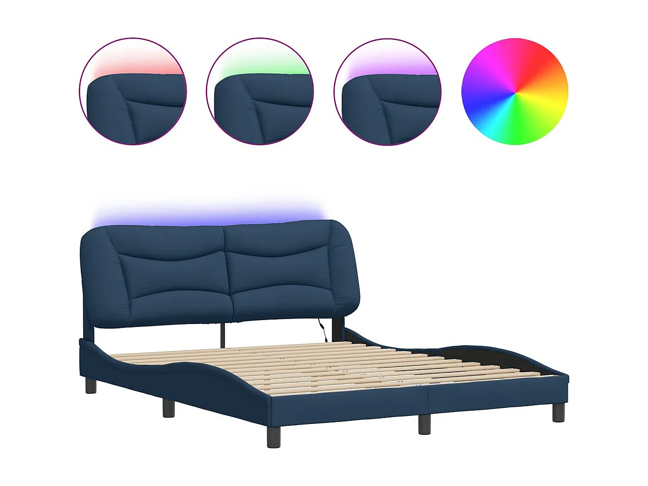 Lit double | Lit adulte | Cadre de lit avec lumières LED bleu 160x200 cm tissu