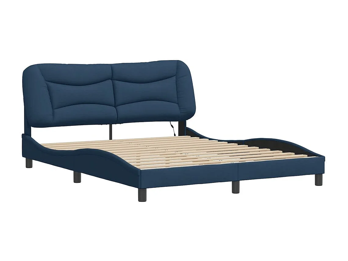 Lit double | Lit adulte | Cadre de lit avec lumières LED bleu 160x200 cm tissu