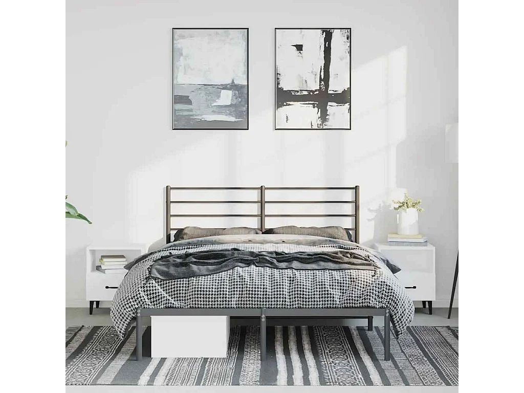 Lit double | Lit adulte | Cadre de lit métal avec tête de lit noir 135x190cm